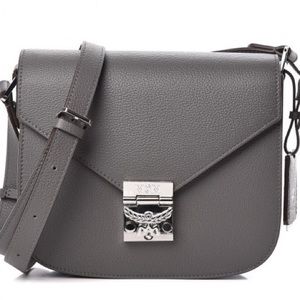 MCM Patricia Park Avenue Grained Calfskin Leather Handbag in Charcoal.
